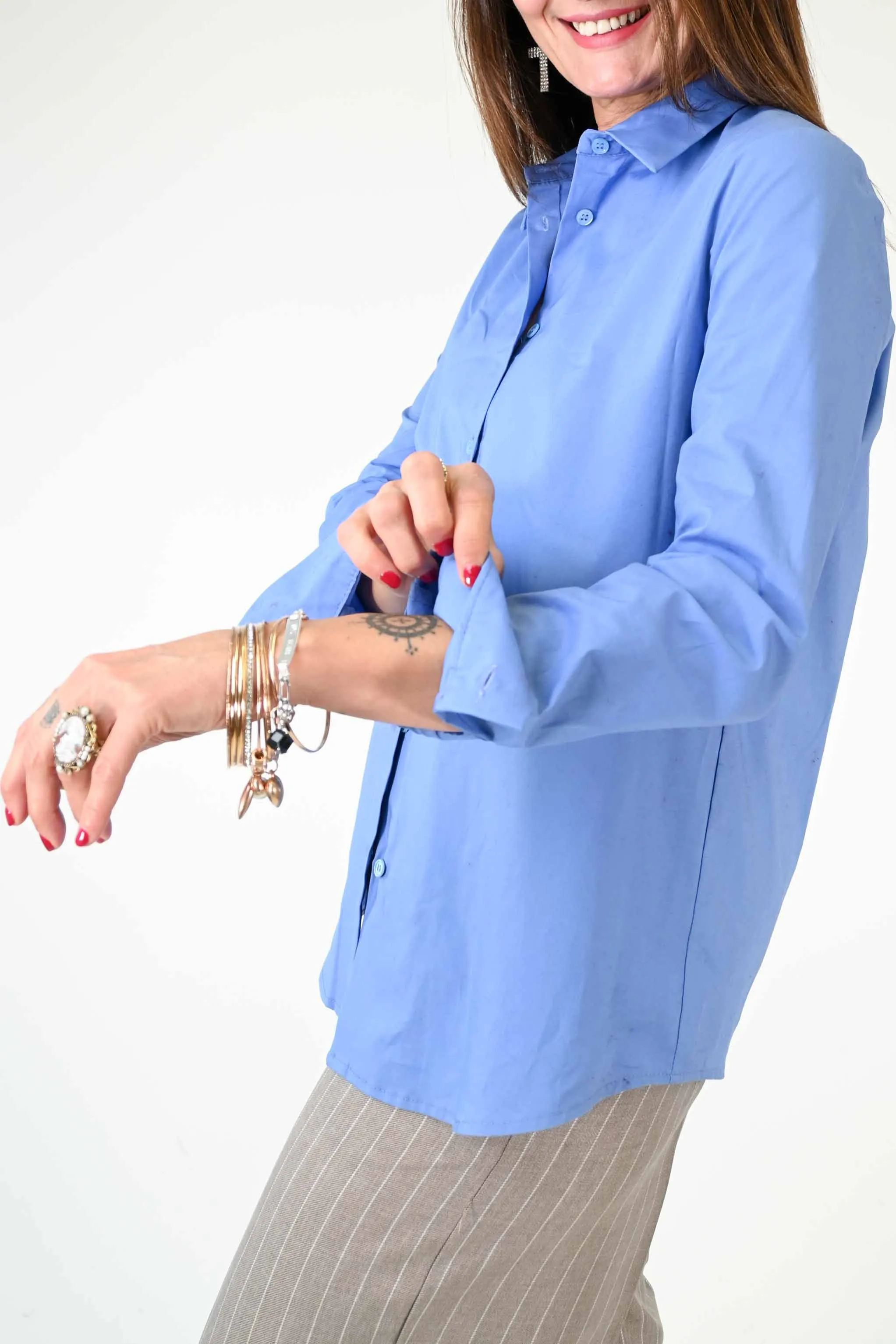 CAMICIA IN POPELINE DI COTONE AZZURRO OXFORD