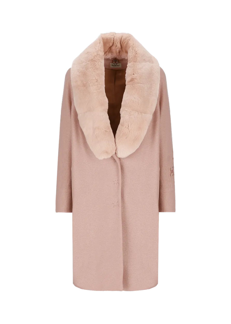 Cappotto in lana cotta con collo di pelliccia modello Lufrida    