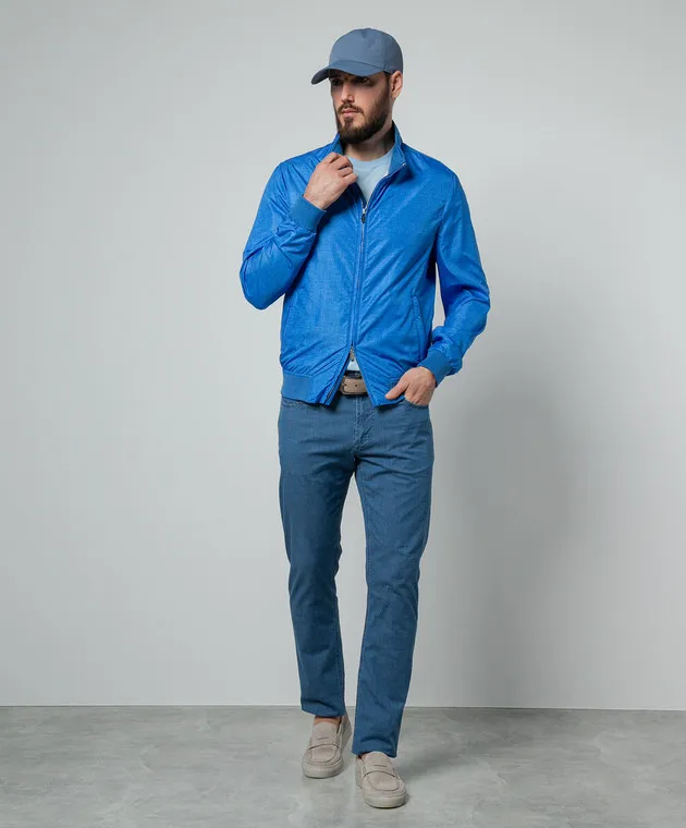 Enrico Mandelli Giacca a vento blu con ricamo logo A8T5045344