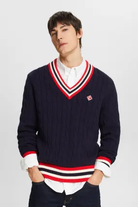 Pullover in maglia intrecciata con scollo a V